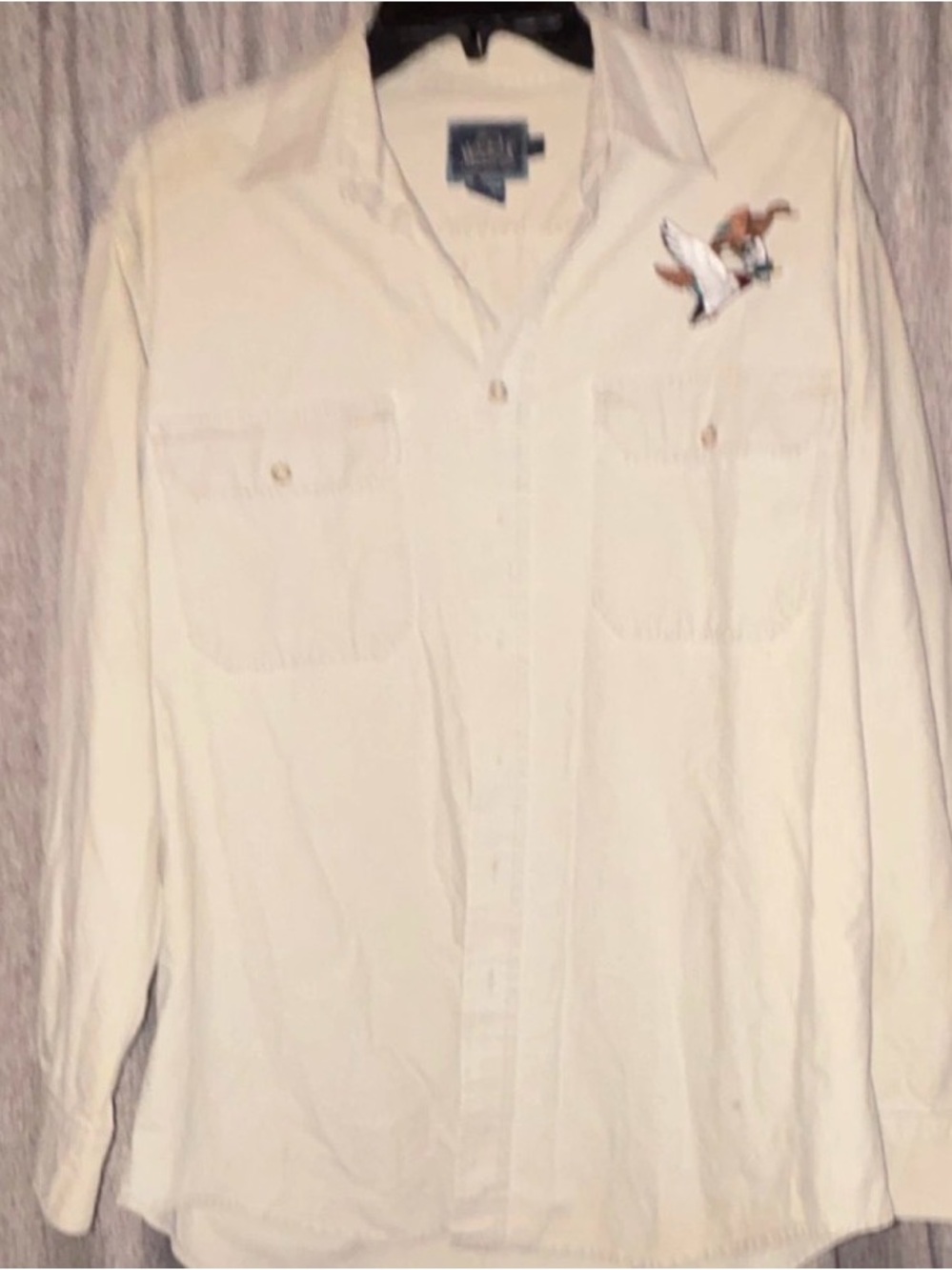 Woolrich Cream Long-Sleeve Button-Up Shirt with Embroidered Bird